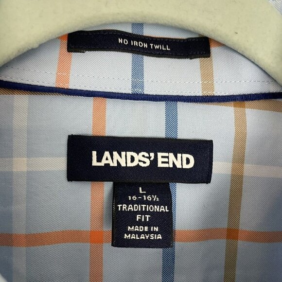 Lands End Men’s Blue Plaid Long Sleeve Button Up Shirt Traditional Fit Large - Picture 2 of 4